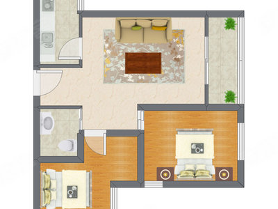 2室1厅 70.83平米户型图