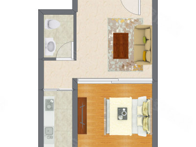 1室1厅 58.26平米户型图