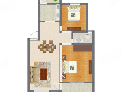 2室2厅 63.27平米户型图
