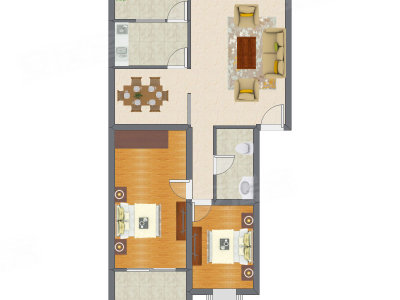 2室2厅 97.68平米户型图