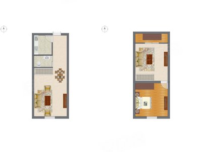 1室3厅 34.07平米户型图