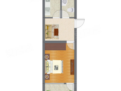 1室1厅 29.37平米户型图