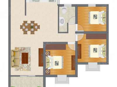 3室2厅 76.05平米户型图