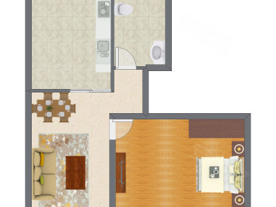 1室2厅 50.97平米户型图