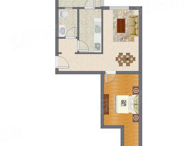 1室2厅 62.22平米户型图