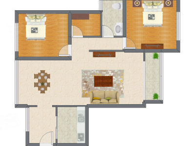2室2厅 91.33平米户型图