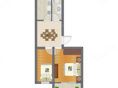 2室1厅 32.27平米户型图