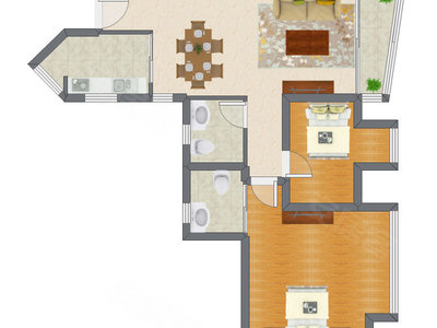 2室2厅 98.20平米户型图