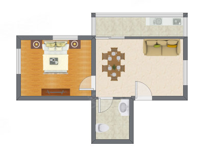 1室2厅 55.55平米户型图