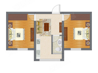 2室1厅 38.34平米