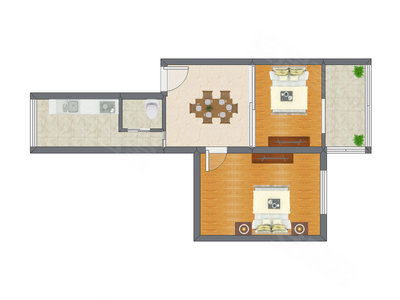 2室1厅 54.45平米户型图