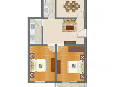 2室2厅 52.43平米户型图
