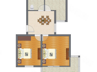 2室1厅 77.62平米户型图