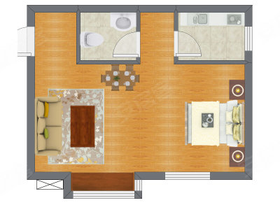 1室2厅 50.92平米户型图