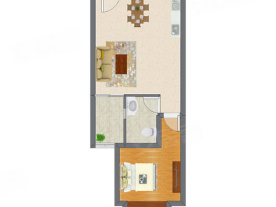1室2厅 61.30平米户型图