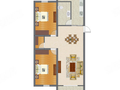 2室1厅 85.32平米户型图