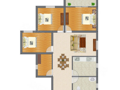 3室1厅 85.30平米