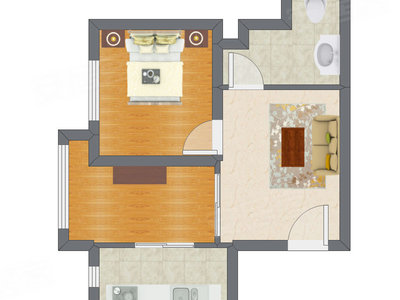1室1厅 56.46平米户型图