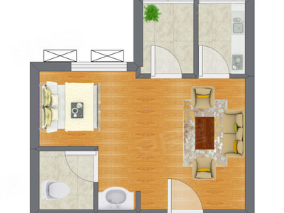 1室1厅 36.26平米户型图