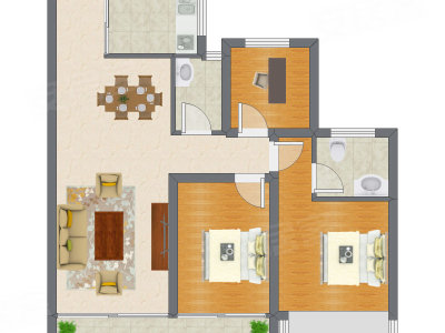 2室2厅 89.41平米户型图