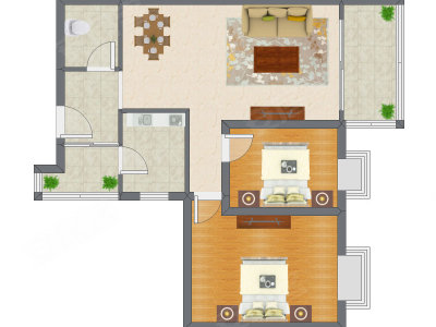 2室2厅 88.02平米户型图