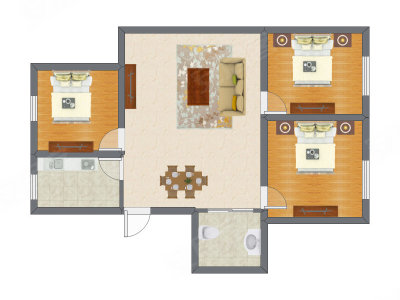 2室1厅 72.80平米户型图