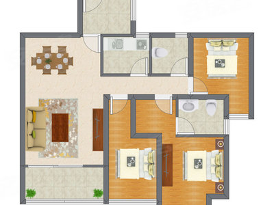 3室2厅 87.69平米户型图
