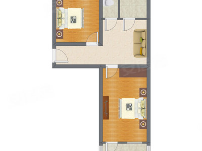 2室1厅 65.30平米户型图
