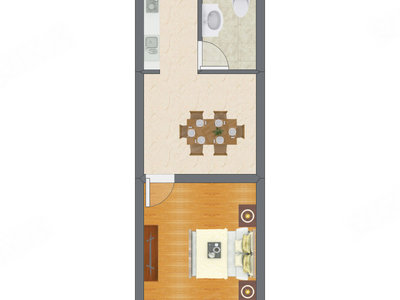 1室1厅 36.91平米户型图
