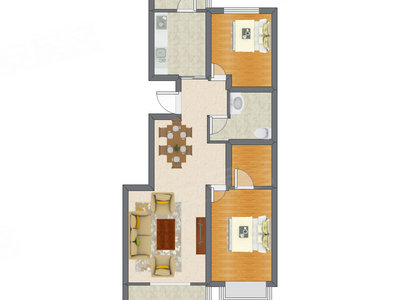 2室2厅 117.17平米户型图