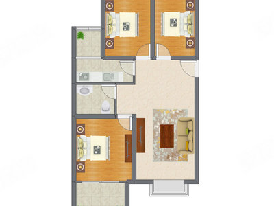 3室1厅 90.39平米户型图