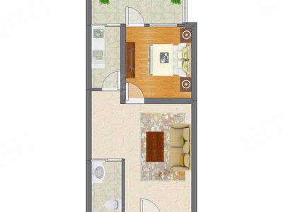 1室1厅 63.67平米户型图