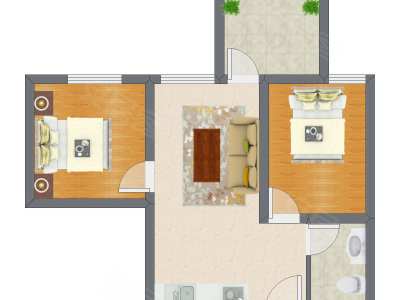 2室1厅 64.66平米户型图
