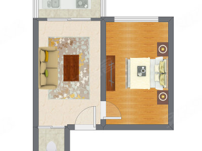 1室1厅 38.11平米户型图