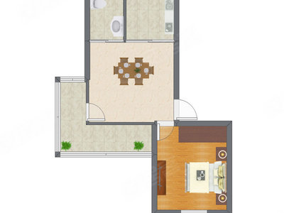 1室1厅 54.36平米户型图