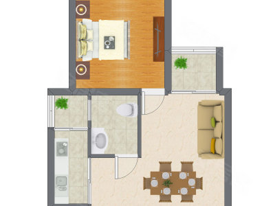 1室2厅 47.00平米户型图