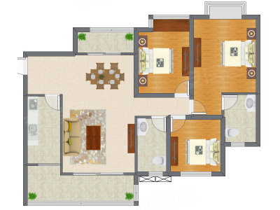 3室2厅 121.36平米户型图