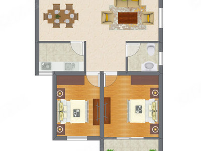 2室1厅 56.15平米