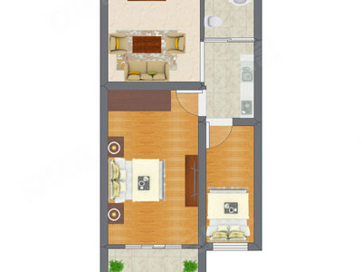 2室1厅 34.45平米户型图