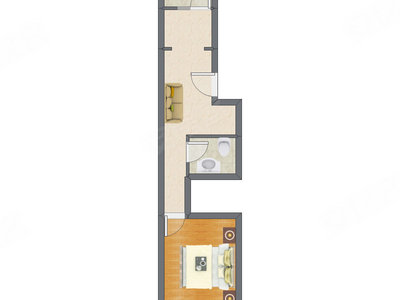 1室1厅 46.76平米户型图