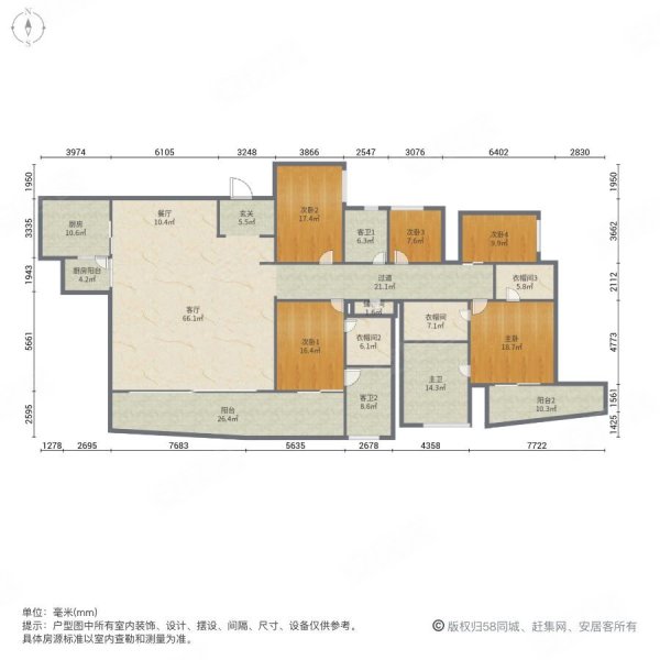 (6666w急麦)双玺花园335平5房,01户型,20层以上