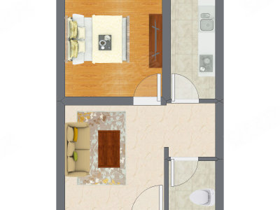 1室1厅 52.01平米户型图