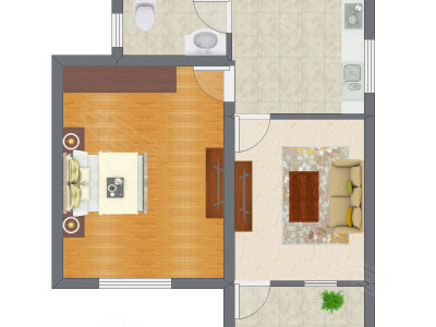 2室1厅 41.45平米户型图