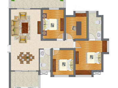 3室2厅 124.50平米户型图