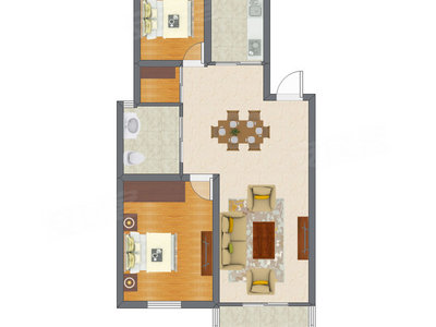 2室2厅 64.82平米户型图