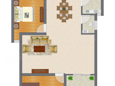 1室1厅 56.89平米户型图