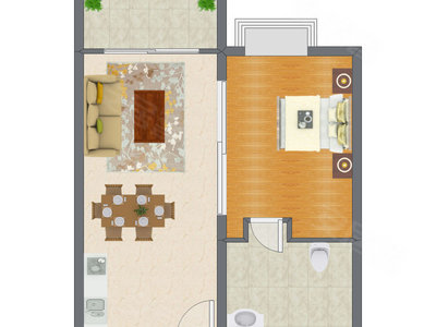 1室2厅 65.98平米户型图
