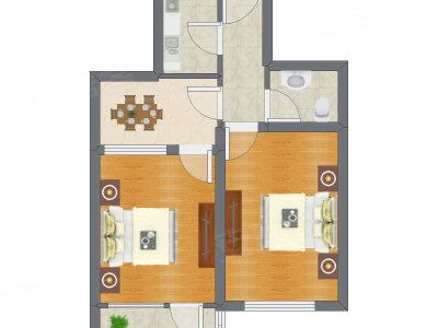 2室1厅 56.60平米