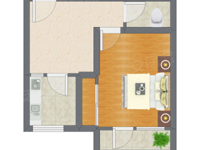 1室1厅 41.44平米户型图
