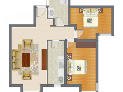 2室1厅 83.22平米户型图